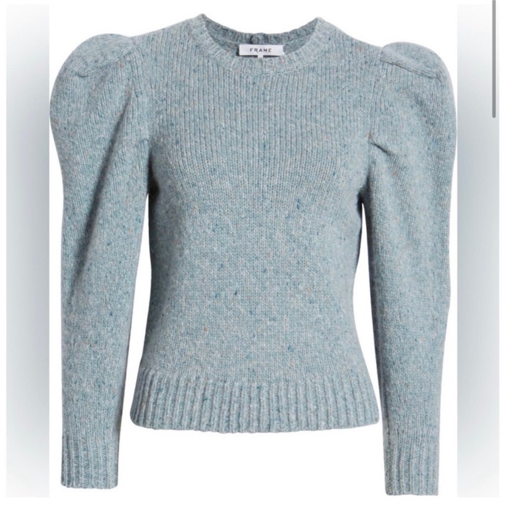 New FRAME Chambray Blue Puff Sleeve Sweater - Picture 3 of 3